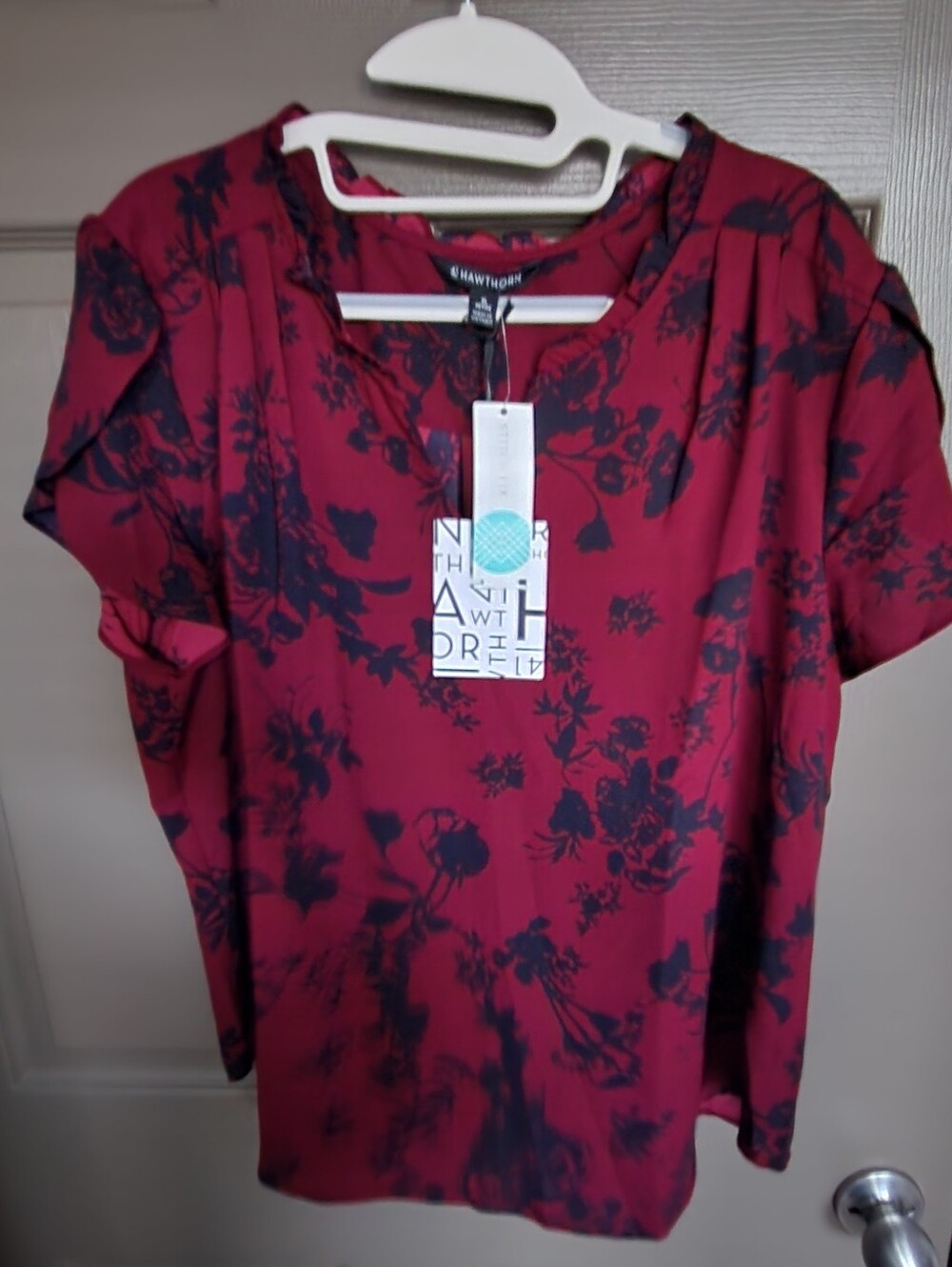 Hawthorne Floral Print Short Sleeve Top - Burgundy/Black